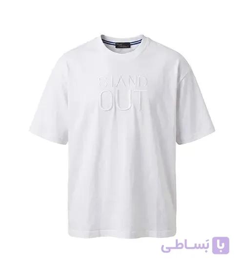 تیشرت یقه گرد مردانه باکسی طرح دار ماکان سفید مدل 50882