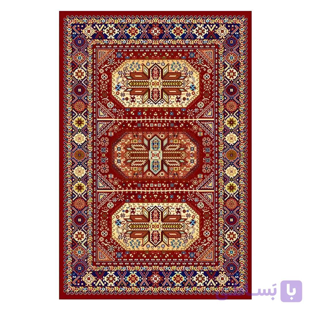 فرشینه مخمل ترک طرح عشایری سه ترنج لاکی کد O111 — تصویر 1