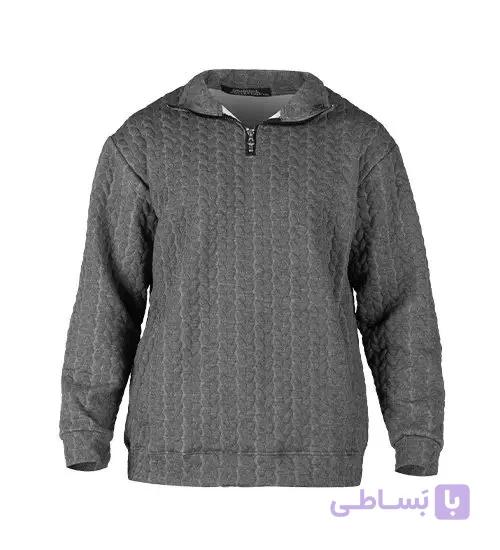 بلوز نیم زیپ مردانه طوسی طرح دار مدل 49396