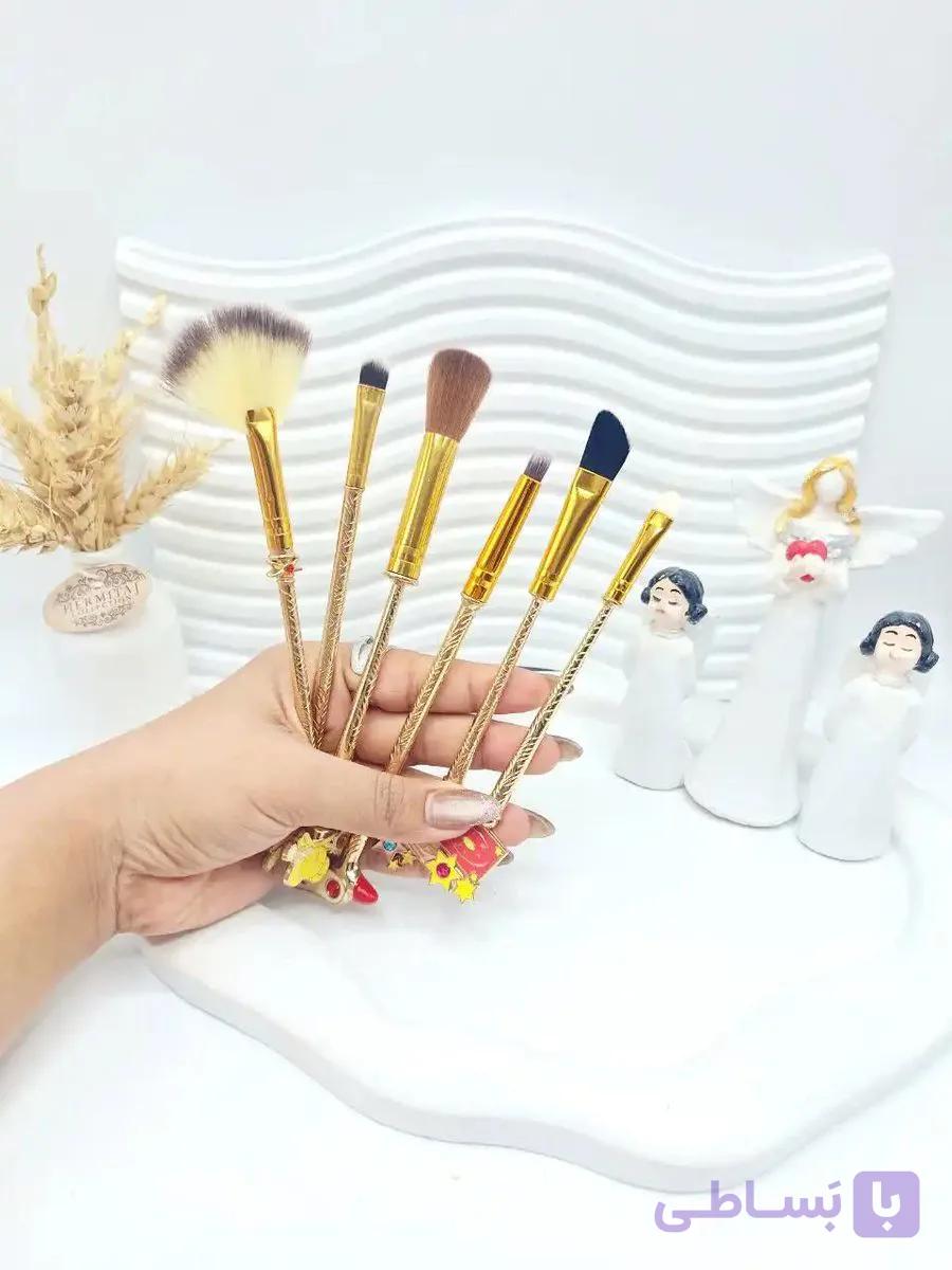 براش جذاب دسته فلزی 6 عددی روکش دار طرح فانتزی رنگ طلایی — تصویر 1
