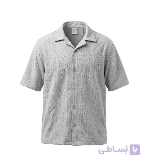 پیراهن آستین کوتاه مردانه مراکشی ساده کنفی طوسی روشن مدل 50838
