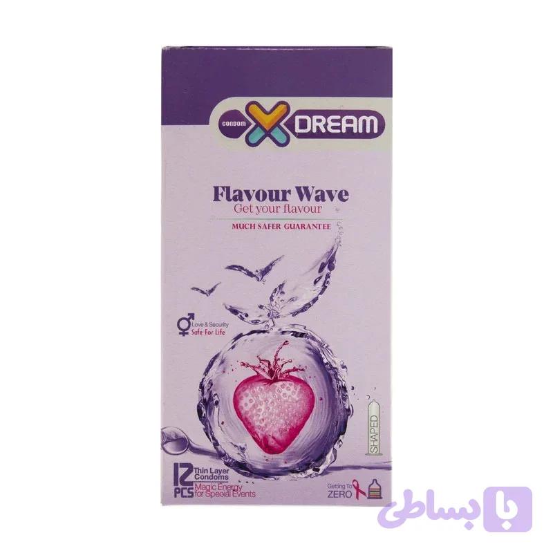 کاندوم میوه ای ایکس دریم مدل flavour wave بسته 12 عددی