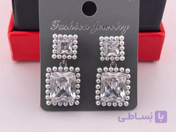 گوشواره مربعی زنانه مرواریدی — تصویر 1