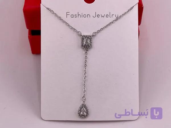 گردنبند زنانه آویز اشکی نقره ای — تصویر 1
