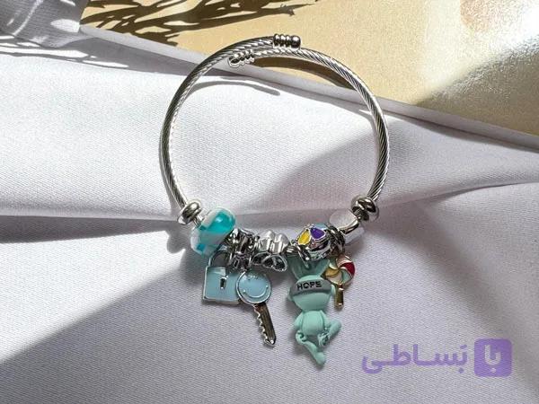 دستبند پاندورا قفل و کلید دخترانه کد 10612 — تصویر 1