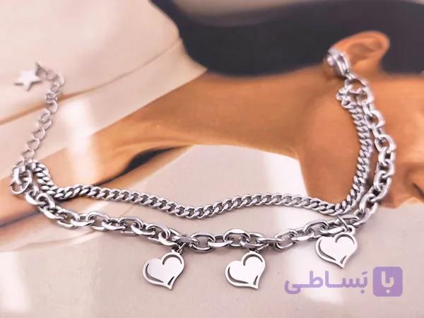 دستبند دخترانه دو لاین آویز قلب – نماد احساسات ناب دخترانه — تصویر 1