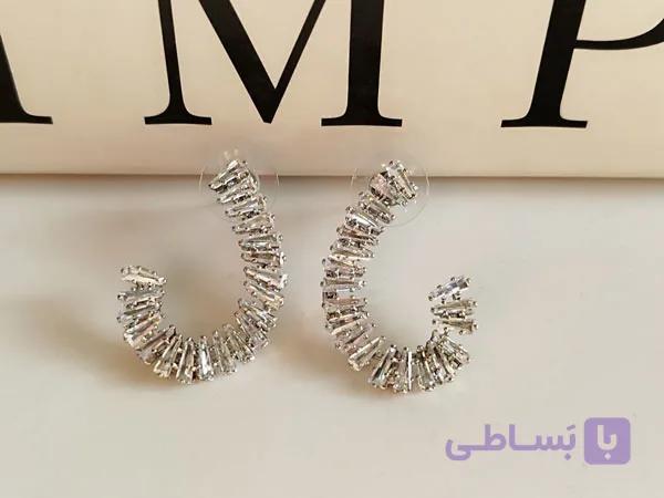 گوشواره مجلسی شیک میخی نقره ای کد 10364 — تصویر 1