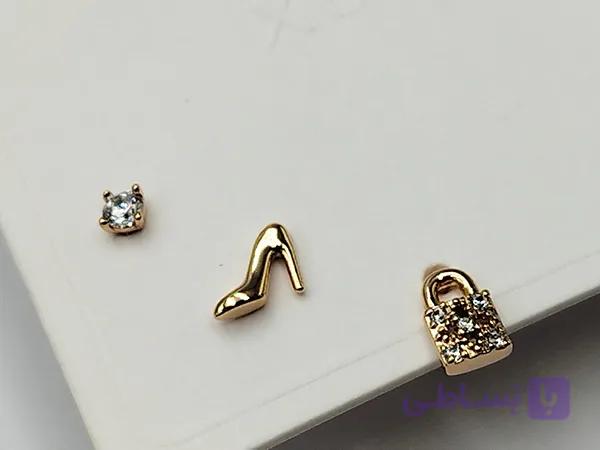 پك گوشواره قفل و كفش زنانه و تك نگين کد B0248 — تصویر 1