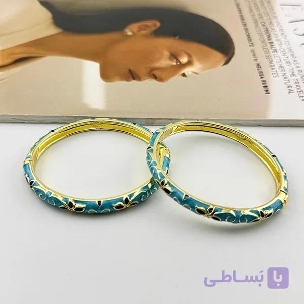 دستبند میناکاری آبی با گل مشکی — تصویر 1