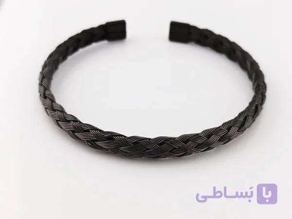 دستبند حصیری مردانه مفتولی مشکی — تصویر 1