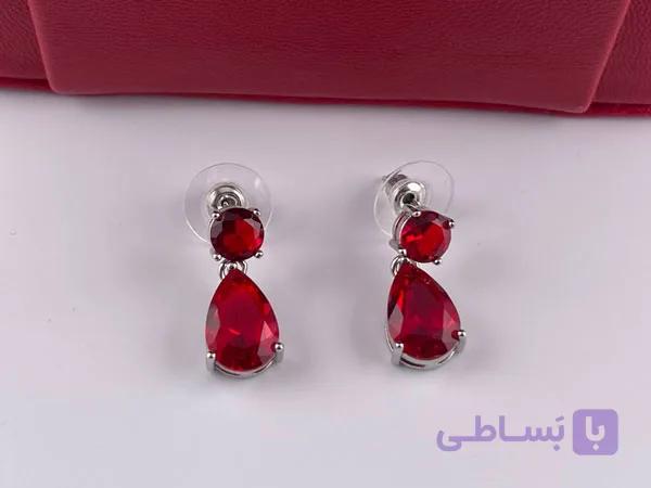 گوشواره ظریف نگین قرمز — تصویر 1