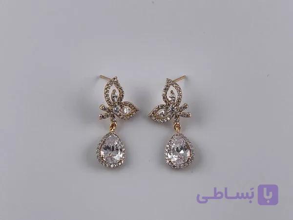 گوشواره طلایی اشکی نگین‌دار ژوپینگ — تصویر 1