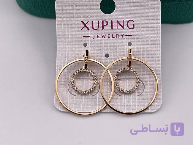 گوشواره دایره ای طلایی همراه با آویز دایره شاین دار — تصویر 1