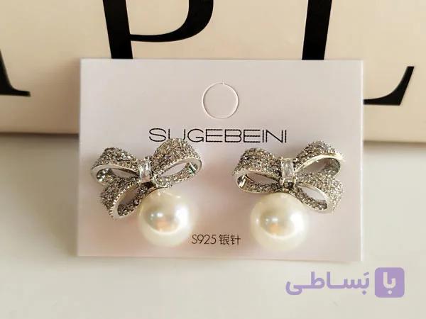 گوشواره مجلسی دخترانه پاپیون نگینی کد 10365 — تصویر 1