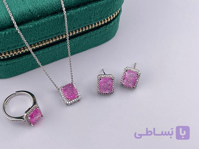 ست طرح جواهر مستطیل صورتی — تصویر 1