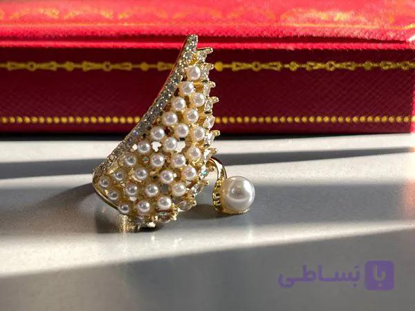 انگشتر مرواریدی طرح برگ — تصویر 1