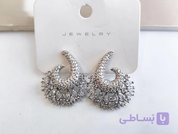 گوشواره طرح جواهر آویز نگین دار کد 10732 — تصویر 1