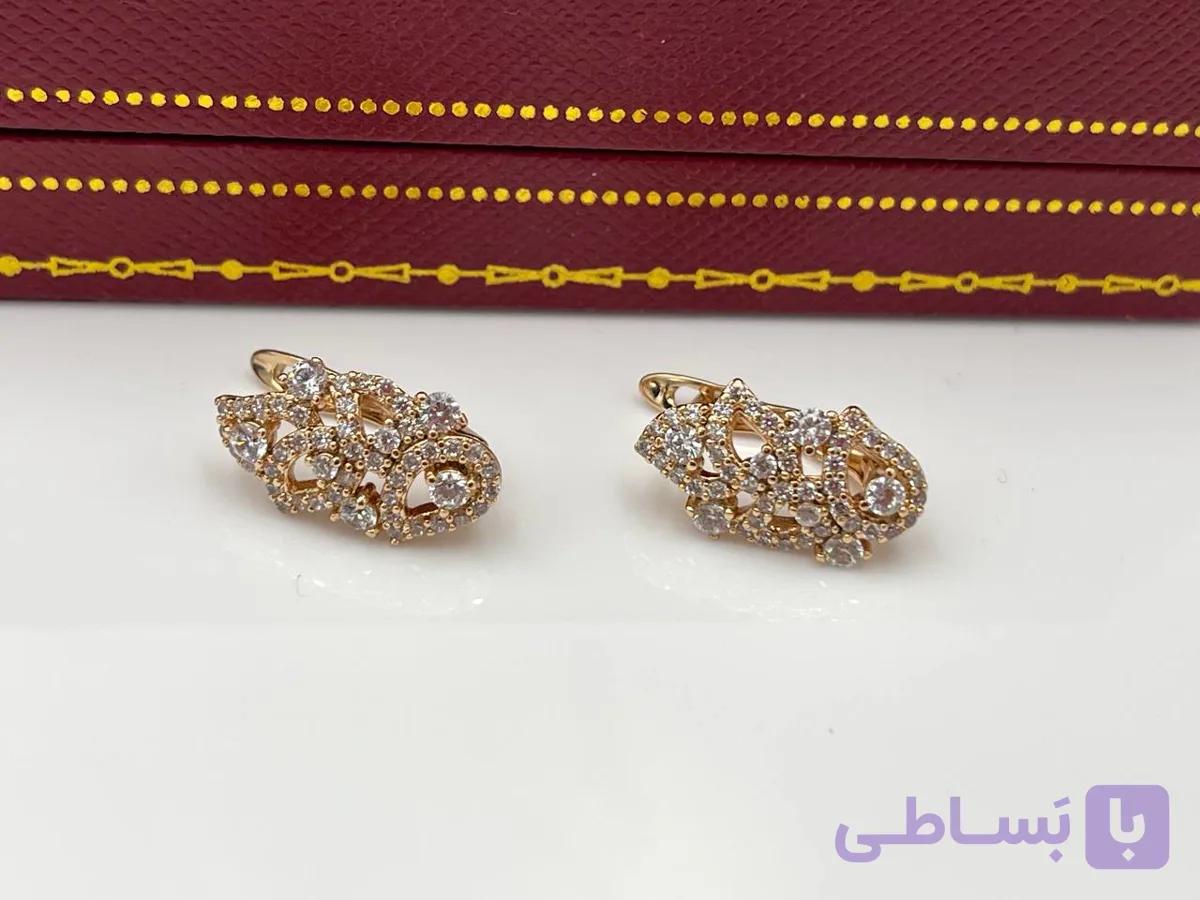 گوشواره ژوپینگ طرح برگ نگین کاری — تصویر 1