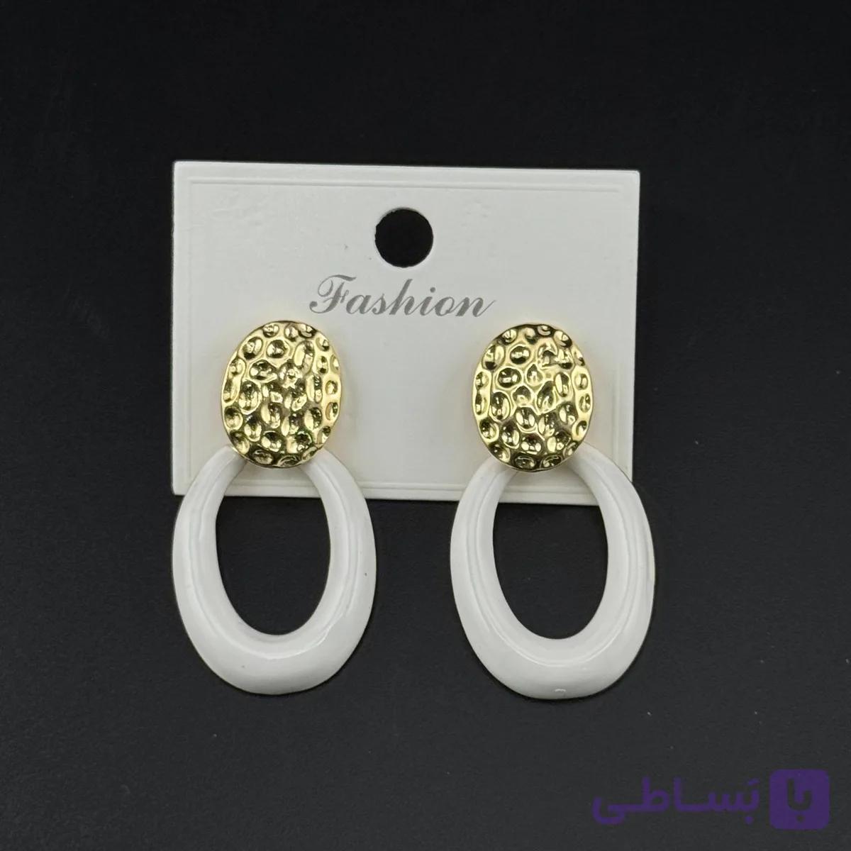 گوشواره دو تکه سفید و طلایی — تصویر 1