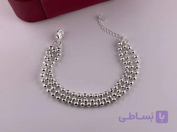دستبند سه لاین گوی آبکاری نقره — تصویر 1
