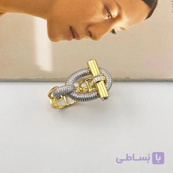 انگشتر تیفانی نگینی دو انگشتی — تصویر 1