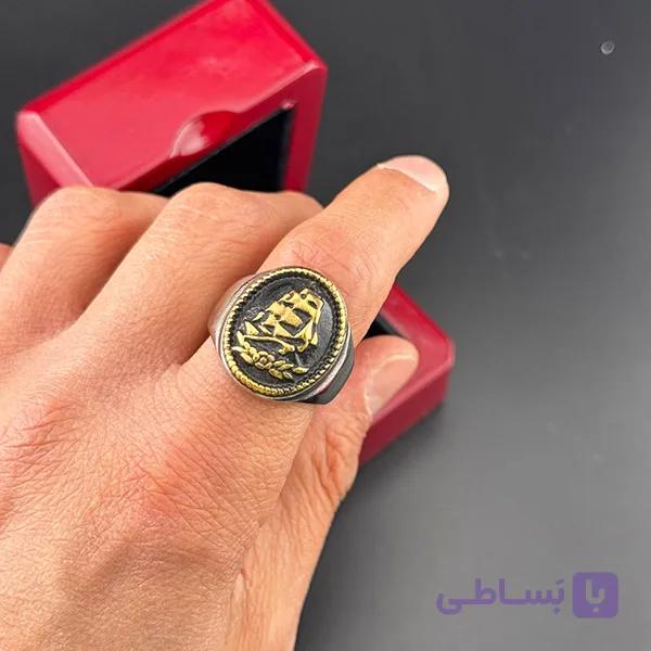 انگشتر مردانه کشتی بادبانی طلایی — تصویر 1