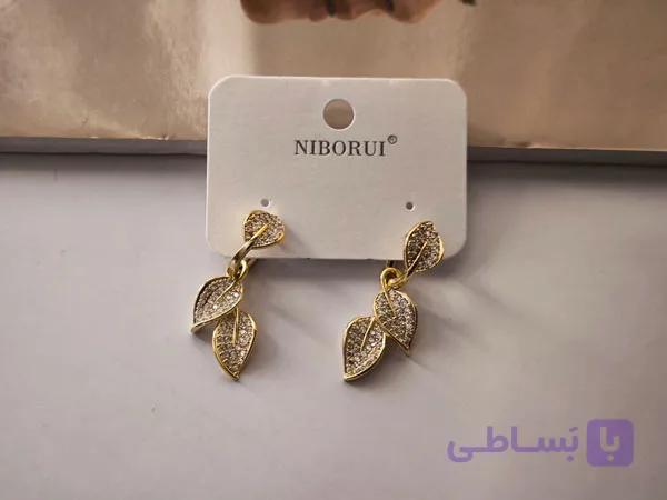 گوشواره برگ آویز نگینی کد 10553 — تصویر 1