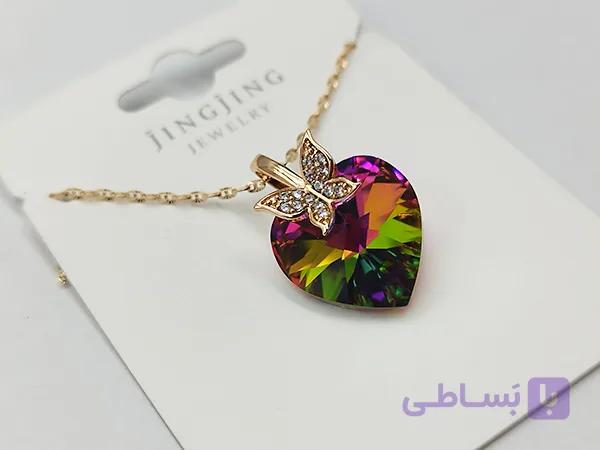 گردنبند سواروفسكي هفت رنگ و پروانه کد A0248 — تصویر 1