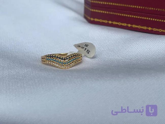 انگشتر سه لاین نگین آبی