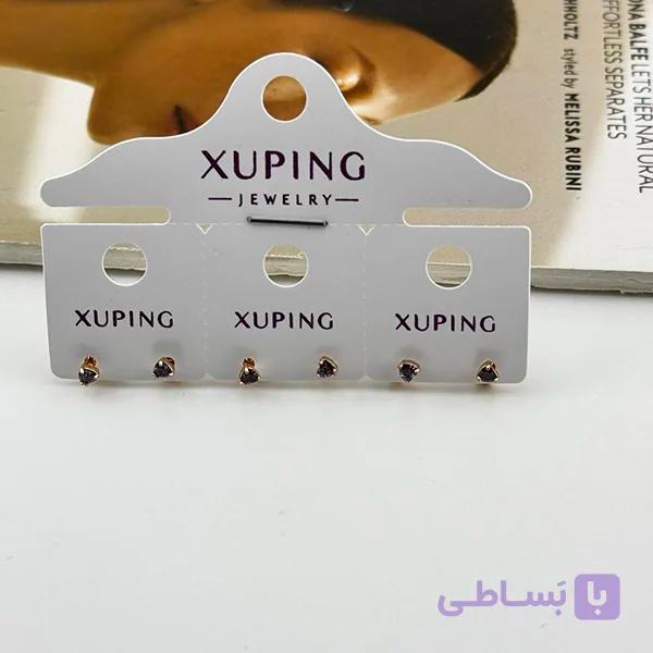 گوشواره ژوپینگ نگین بنفش تراش‌دار — تصویر 1