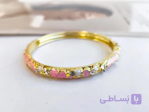 بنگل میناکاری صورتی نگینی شیک کد 10929 — تصویر 1