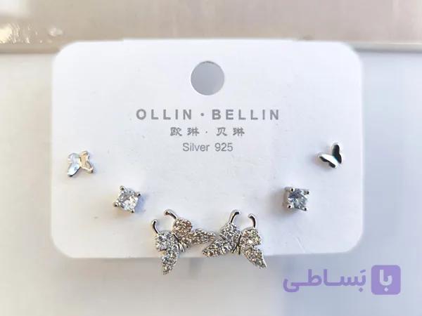 گوشواره پکی پروانه نگینی استیل کد 10773 — تصویر 1