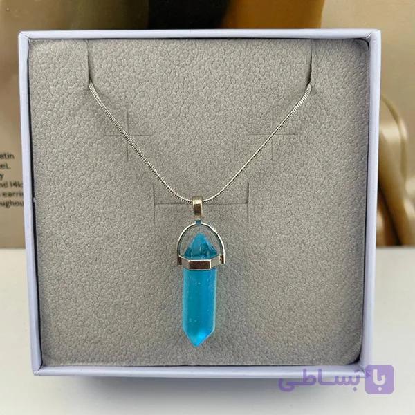 گردنبند کریستال فیروزه‌ای روشن — تصویر 1