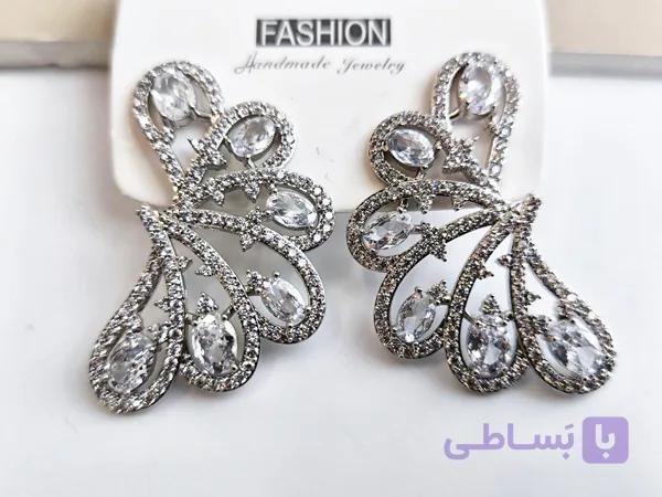 گوشواره پروانه مجلسی تمام نگین کد 10750 — تصویر 1