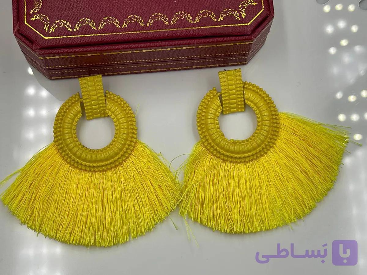 گوشواره طرح نخی زرد — تصویر 1
