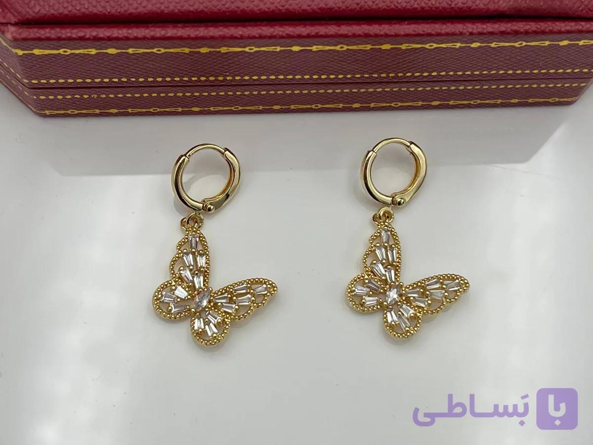 گوشواره پروانه حلقه ای در دو رنگ — تصویر 1