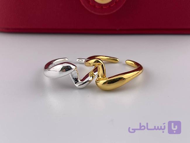 انگشتر دوتایی طلایی و نقره ای فری سایز — تصویر 1