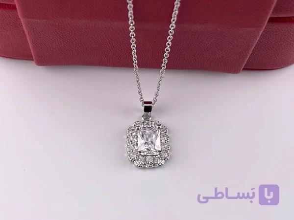 گردنبند استیل تک نگین مربعی — تصویر 1