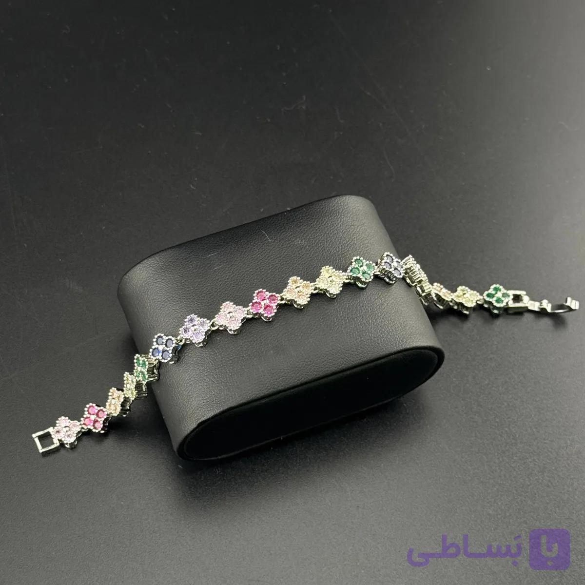 دستبند فوق لوکس گل کریستالی رنگی — تصویر 1