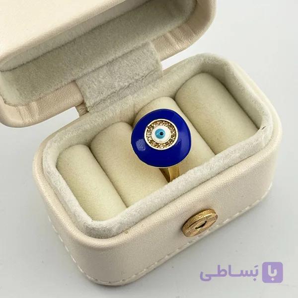 انگشتر میناکاری چشم‌نظر آبی و سفید — تصویر 1