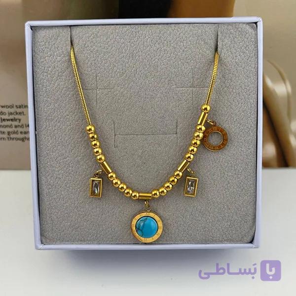 گردنبند طلایی با آویز فیروزه‌ای چشم‌نواز — تصویر 1