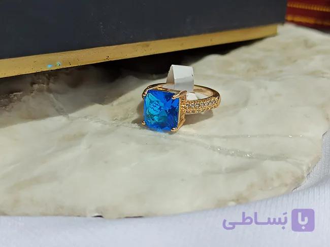 انگشتر تک نگین آبی — تصویر 1
