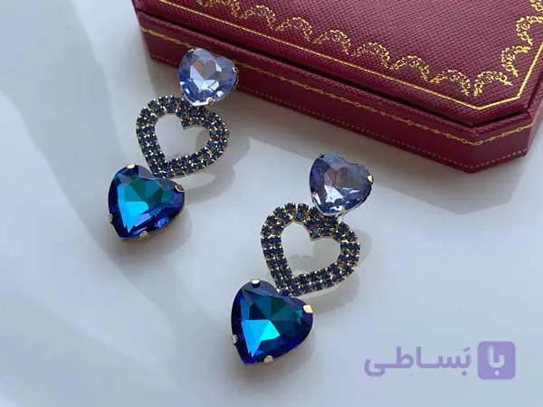 گوشواره آبی سواروفسکی قلب — تصویر 1
