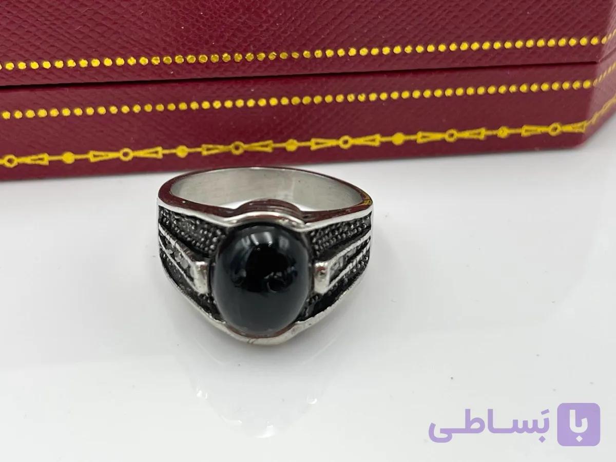 انگشتر نقره ای سنگ مشکی — تصویر 1