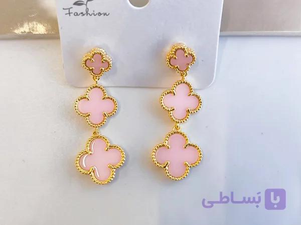 گوشواره ونکلیف صورتی آویز ردیفی کد 10770 — تصویر 1