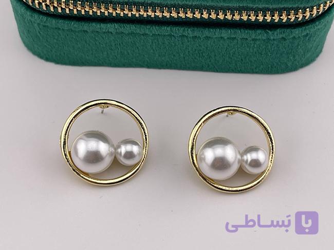 گوشواره دایره تو خالی با مروارید کاری — تصویر 1
