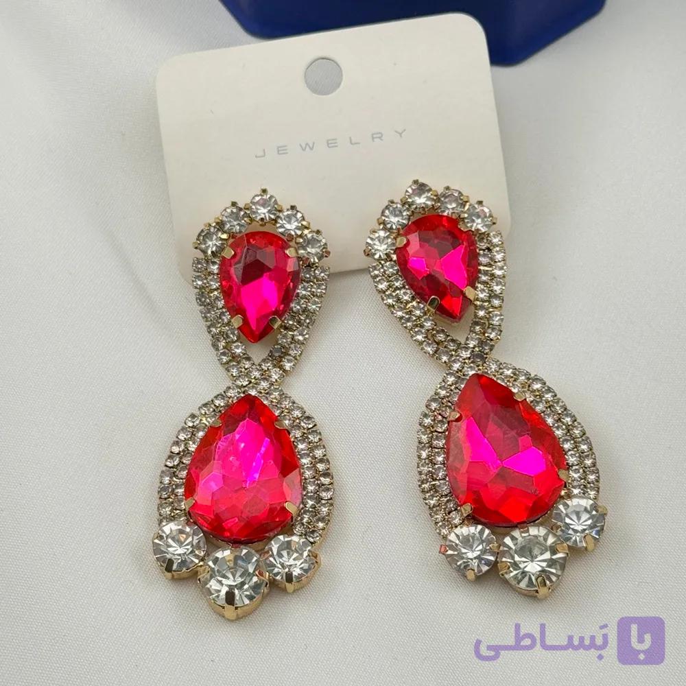 گوشواره مجلسی کریستالی قرمز — تصویر 1