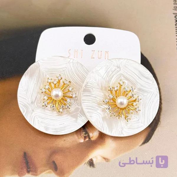 گوشواره گرد با نگین خورشیدی — تصویر 1
