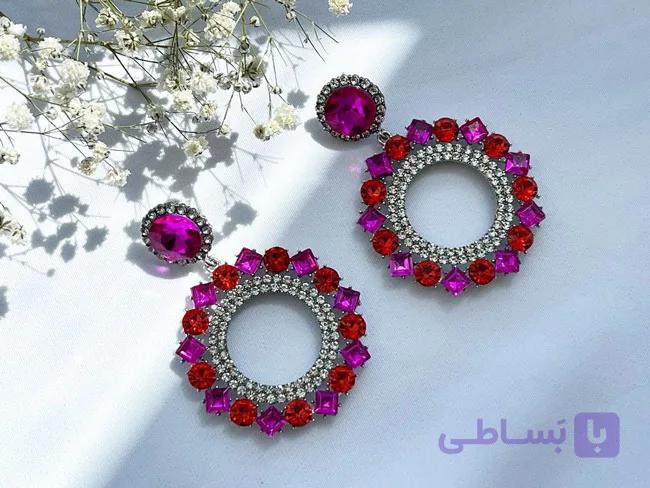 گوشواره مجلسی سرخابی و قرمز کد GO214 — تصویر 1