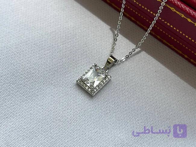 گردنبند نگین مربع استیل — تصویر 1